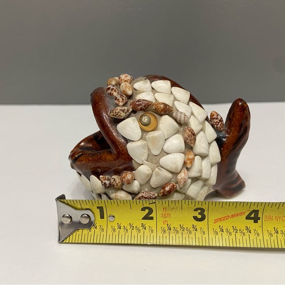 FOLK ART Wide Mouthed Shell Covered Whale Fish Ceramic Ashtray Boho Hippie Artsy - Picture 11 of 14